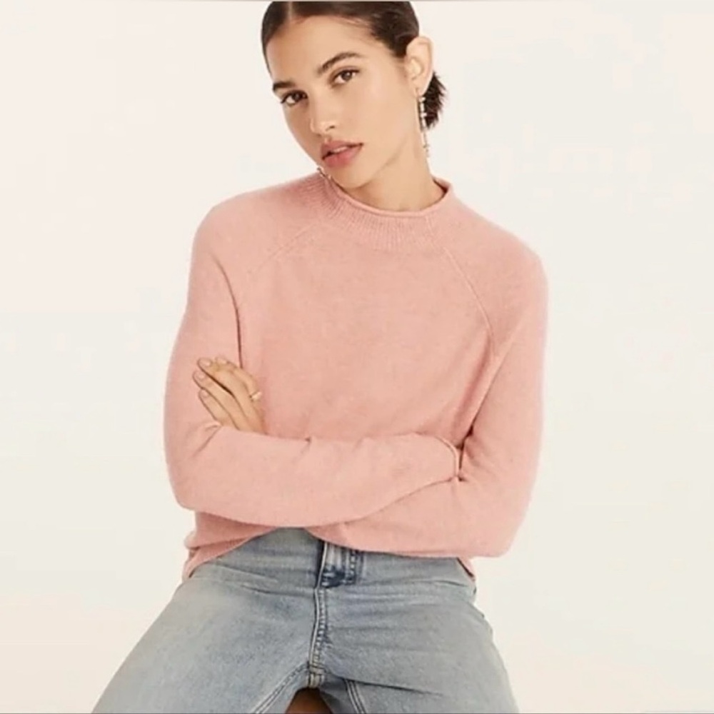 J. Crew NWT Wool Blend Rollback Sweater Super soft Yarn Women Med Pink